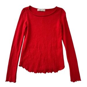 Free People FP Beach Red Boat Neck Lettuce Hem Sweater Top Size Small